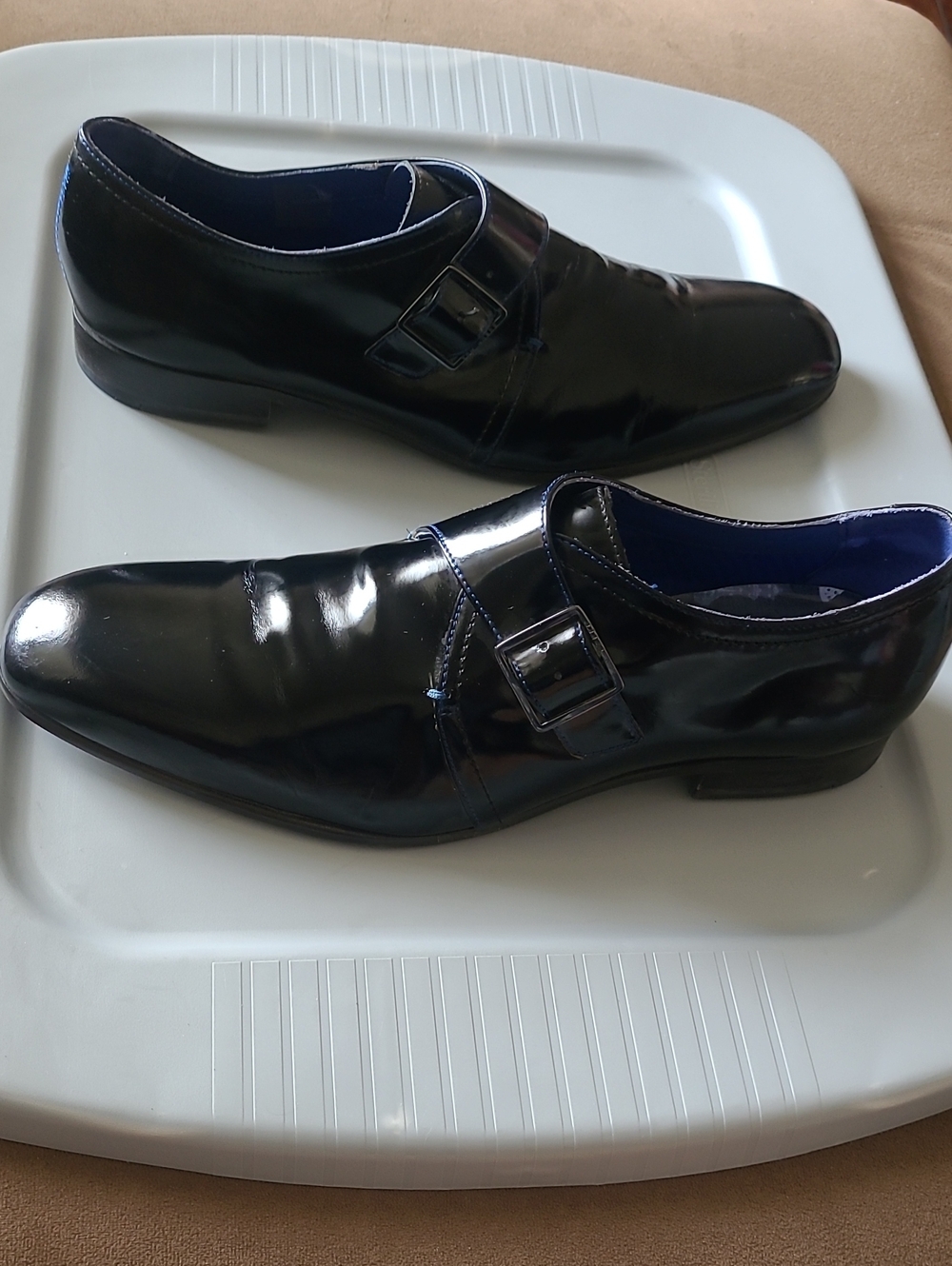 Ted Baker Huska Men's Black Patent Leather Dress Shoes with Blue Lining Size 13
